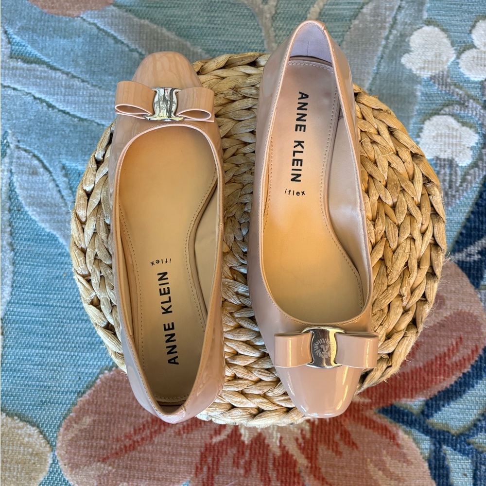 Anne Klein Nude Flats with Silver Bow